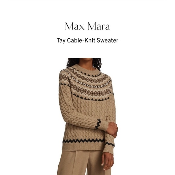MaxMara tan cable knit fairisle crew neck pullover Large - Picture 4 of 10